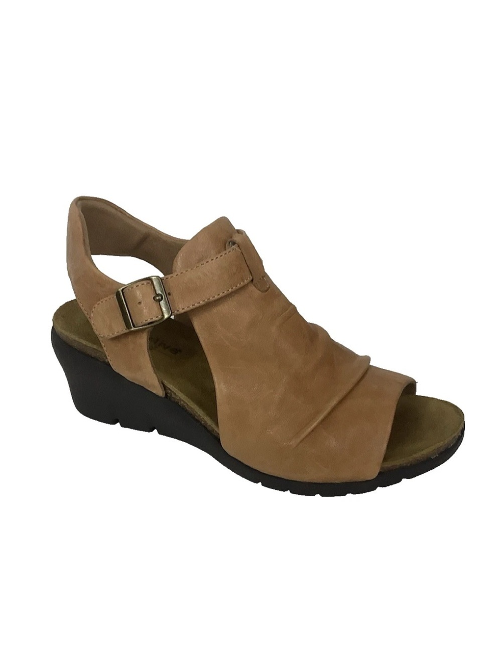 Comfortiva Sz 8.5 Leather Comfort Flexible Ankle Strap Wedge Sandals Tan